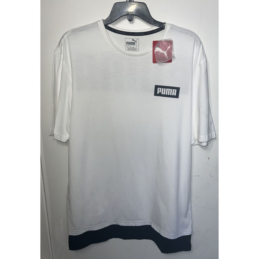 Puma T-shirt Men's White Black Spell Out Logo Short Sleeve Crew Neck Light Sze M